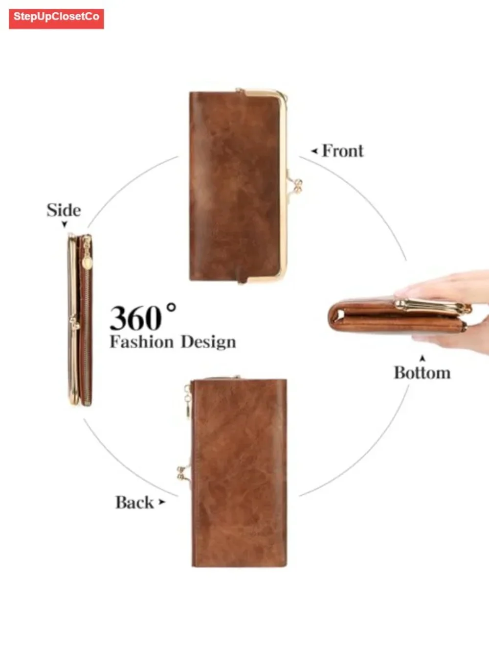 Vintage Kiss Lock Bifold Wallet for Women PU Leather with 9 Card Slots